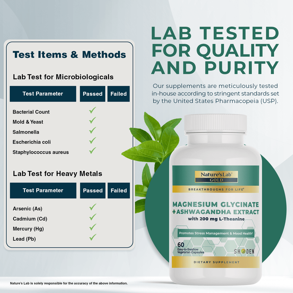 Nature's Lab Gold Magnesium + Ashwagandha with L-Theanine - 60 Capsules