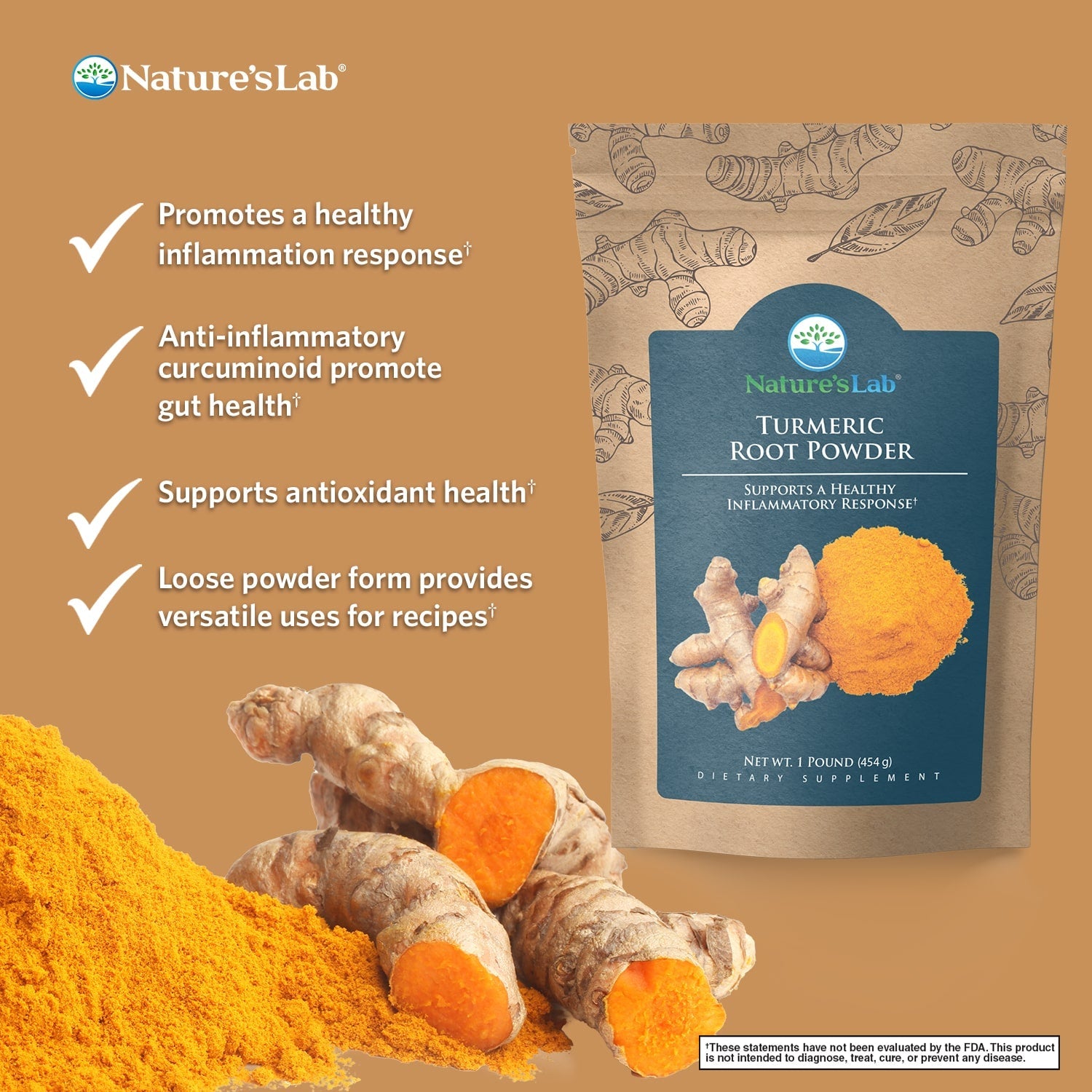Nature's Lab Turmeric Root Powder - 1lb bag